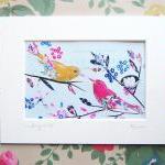 Small Mounted Print Vintage Birds