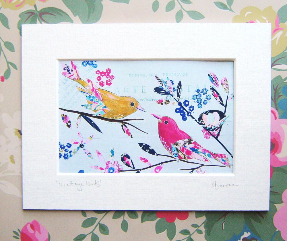 Small Mounted Print Vintage Birds